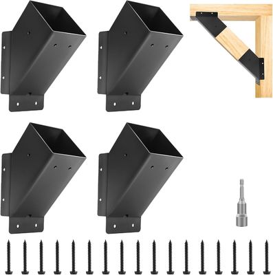 Pergola Angle Support Bracket Reinforced 45° Angle Bracket for 4''x4'' Lumber with Drainage Holes for Pergolas Gazebos